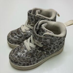 H&M Toddler Girls 4/5 High Top Sparkle Chetah Print Sneaker Shoe Lace Up Baby